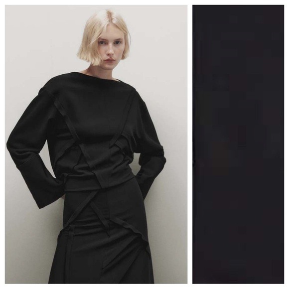 NWT. Massimo Dutti Limited Edition Black Loose-Fitting Blouse with Seams Size S.