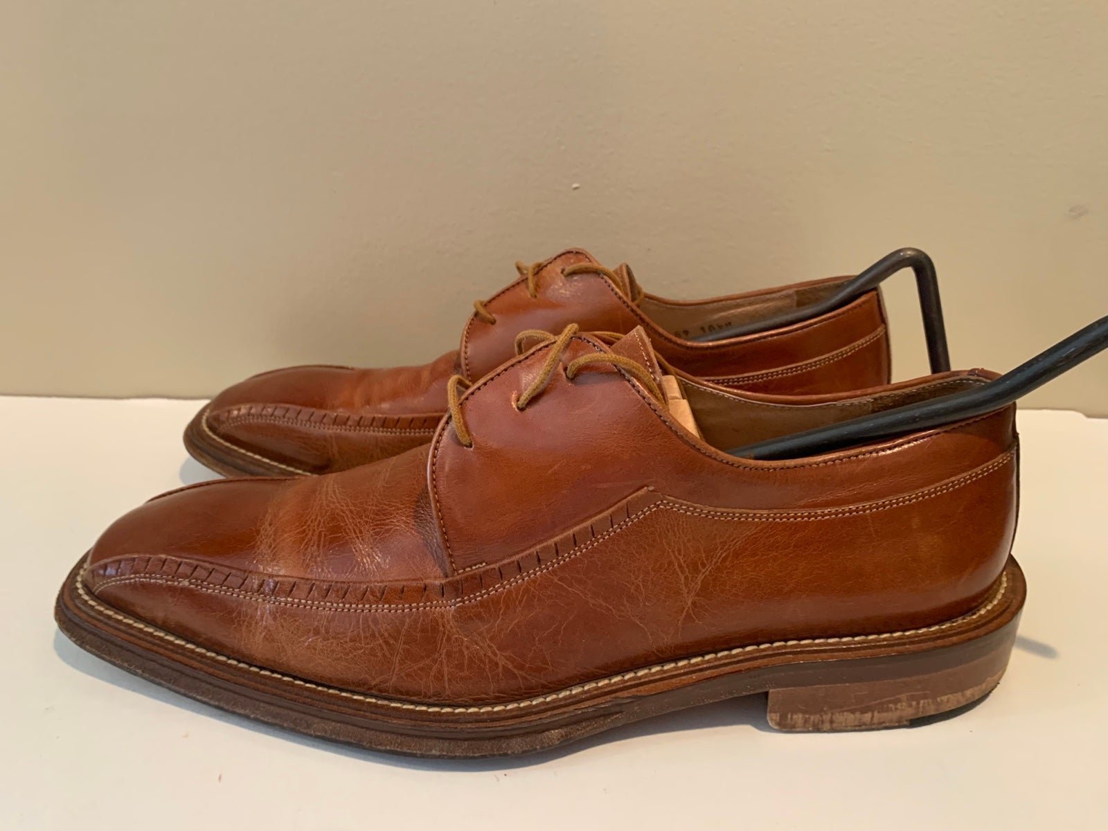Bachrach Mens Tan Leather Lace Up Square Toe Calf Shoes Size 10.5M Made In Italy