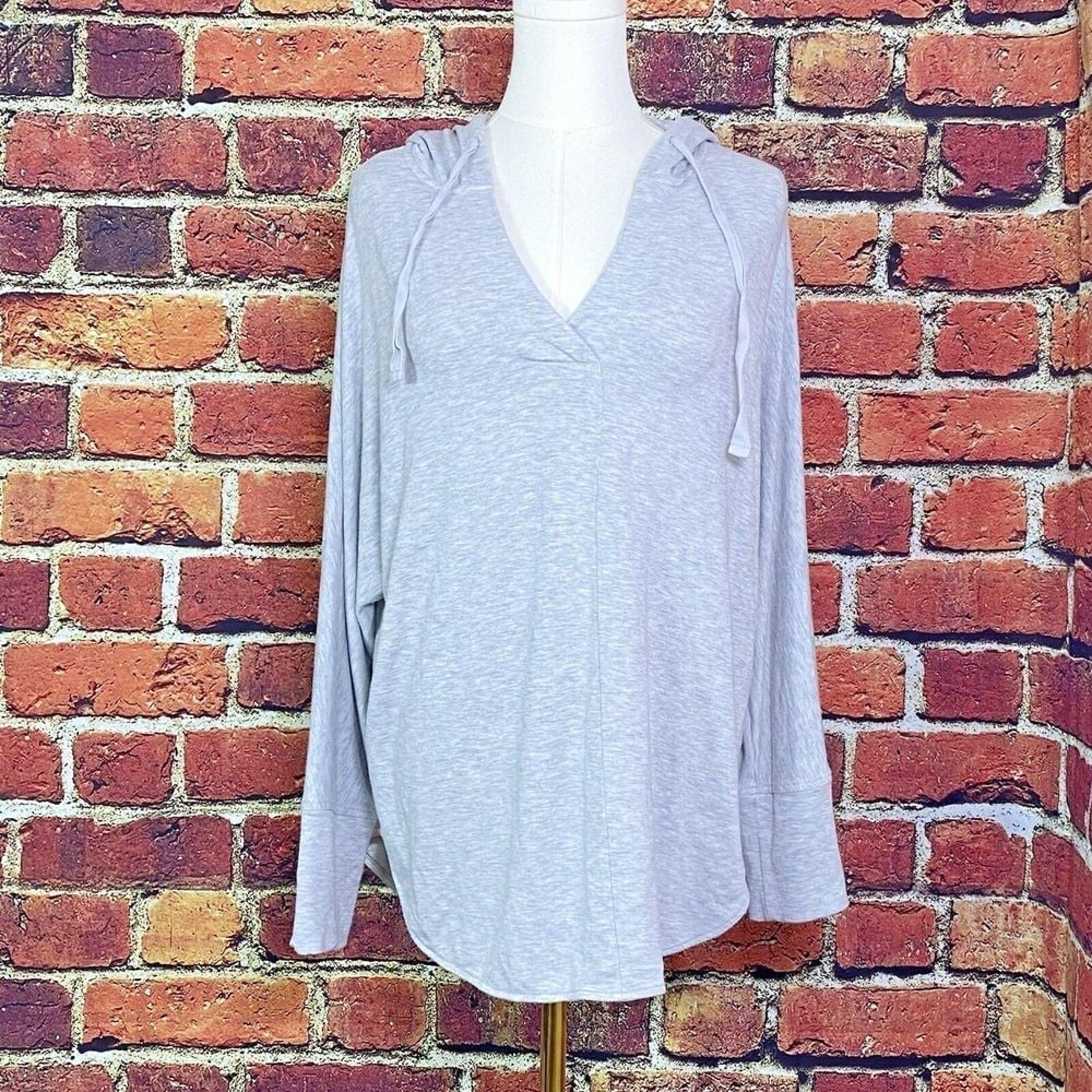Lou & Grey Sweater Women Medium Grey Loft Hoodie Pullover Boxy Short Sleeve
