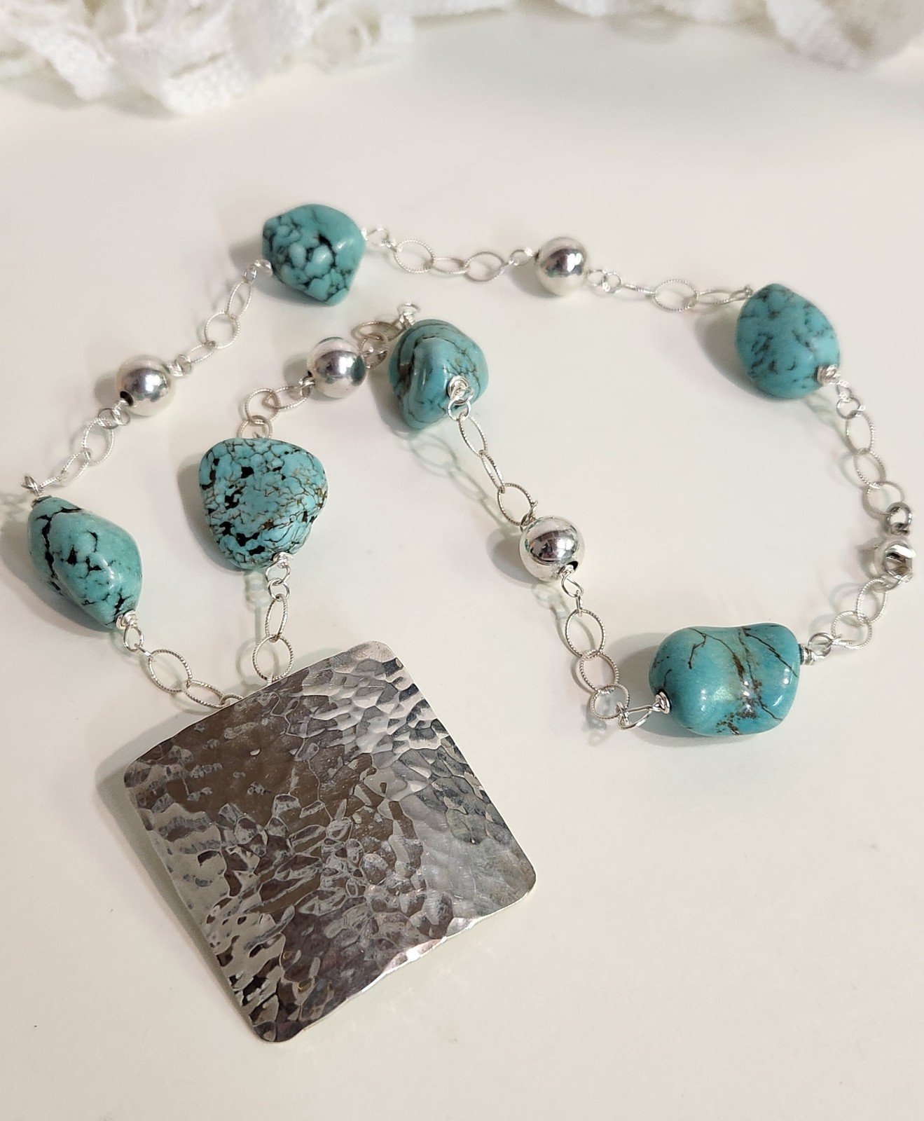Genuine Mexico Handmade Sterling Silver & Magnesite Southwestern Necklace