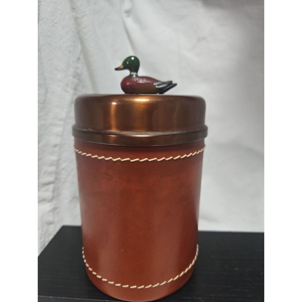 Copper AND LEATHER Humidor Canister Jar Mid Century Duk-It McDonald DUCK Lid