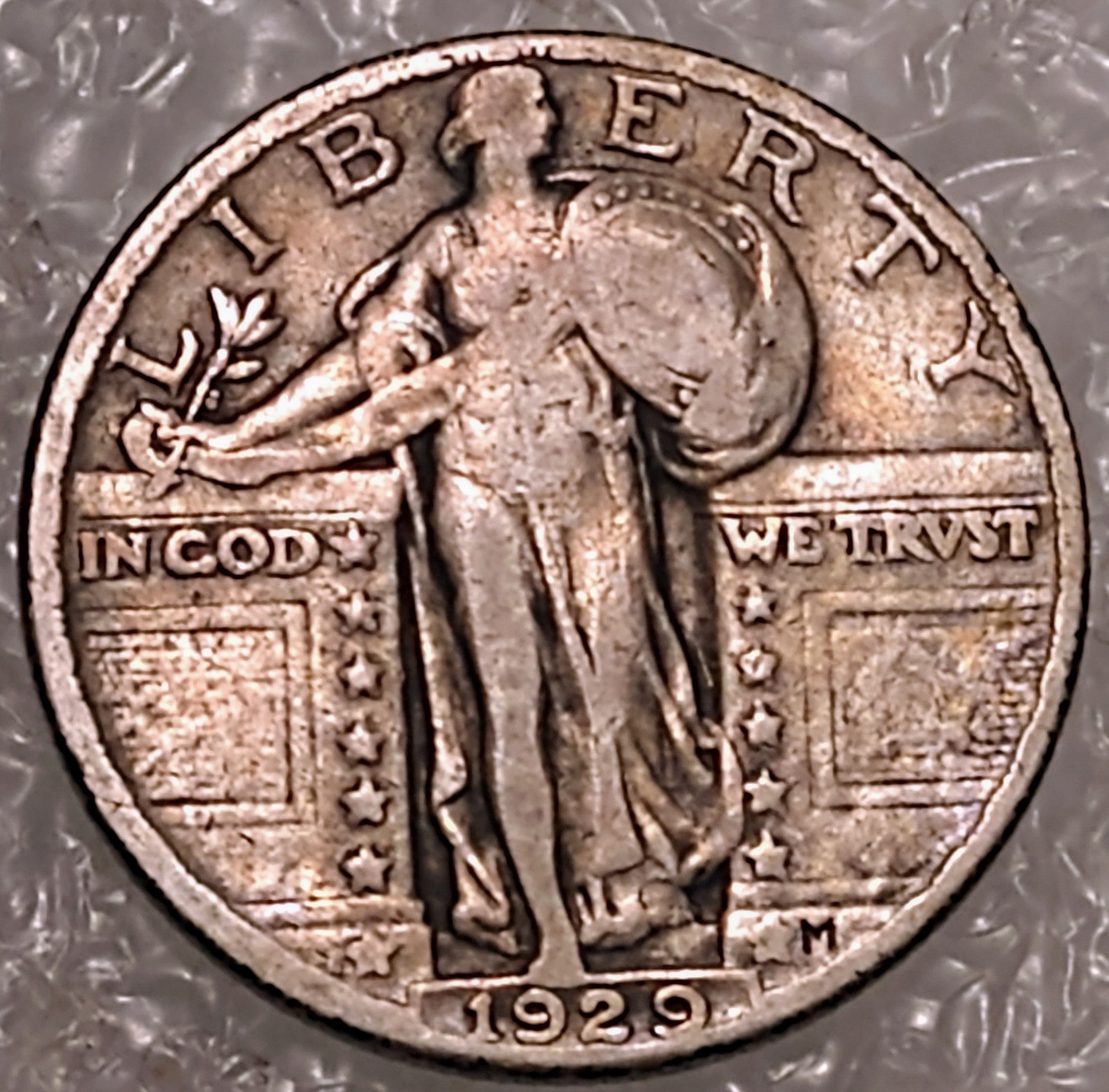 1929 Silver Standing Liberty Quarter Toned, Nice Details USA