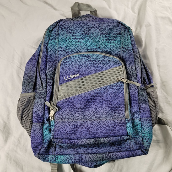 L.L. Bean Deluxe Book Pack Backpack Purple Blue Teal Geometric School 505445