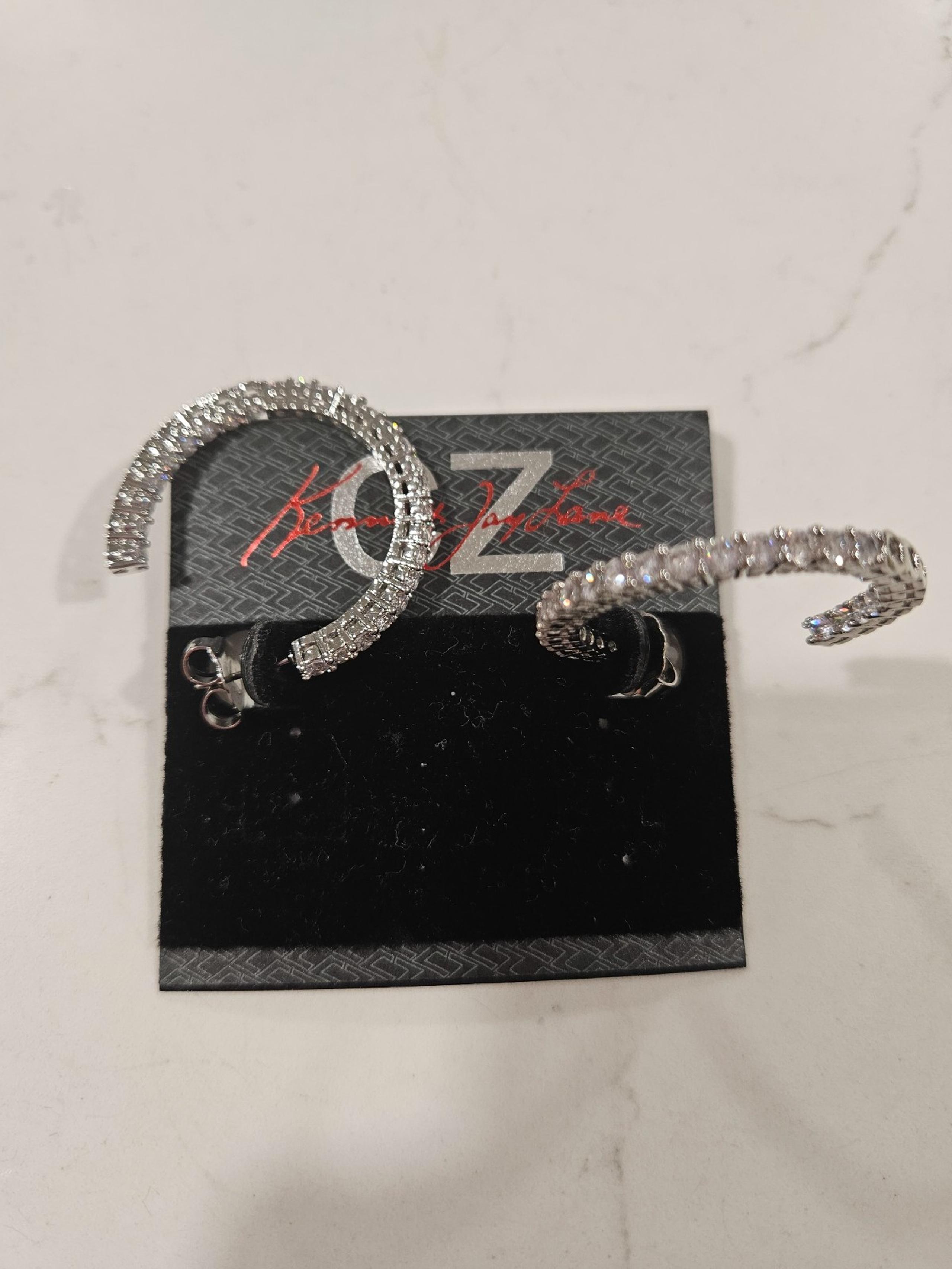 Kenneth Jay Lane 1 1/4" silver earrings/ FREE SHIPPING