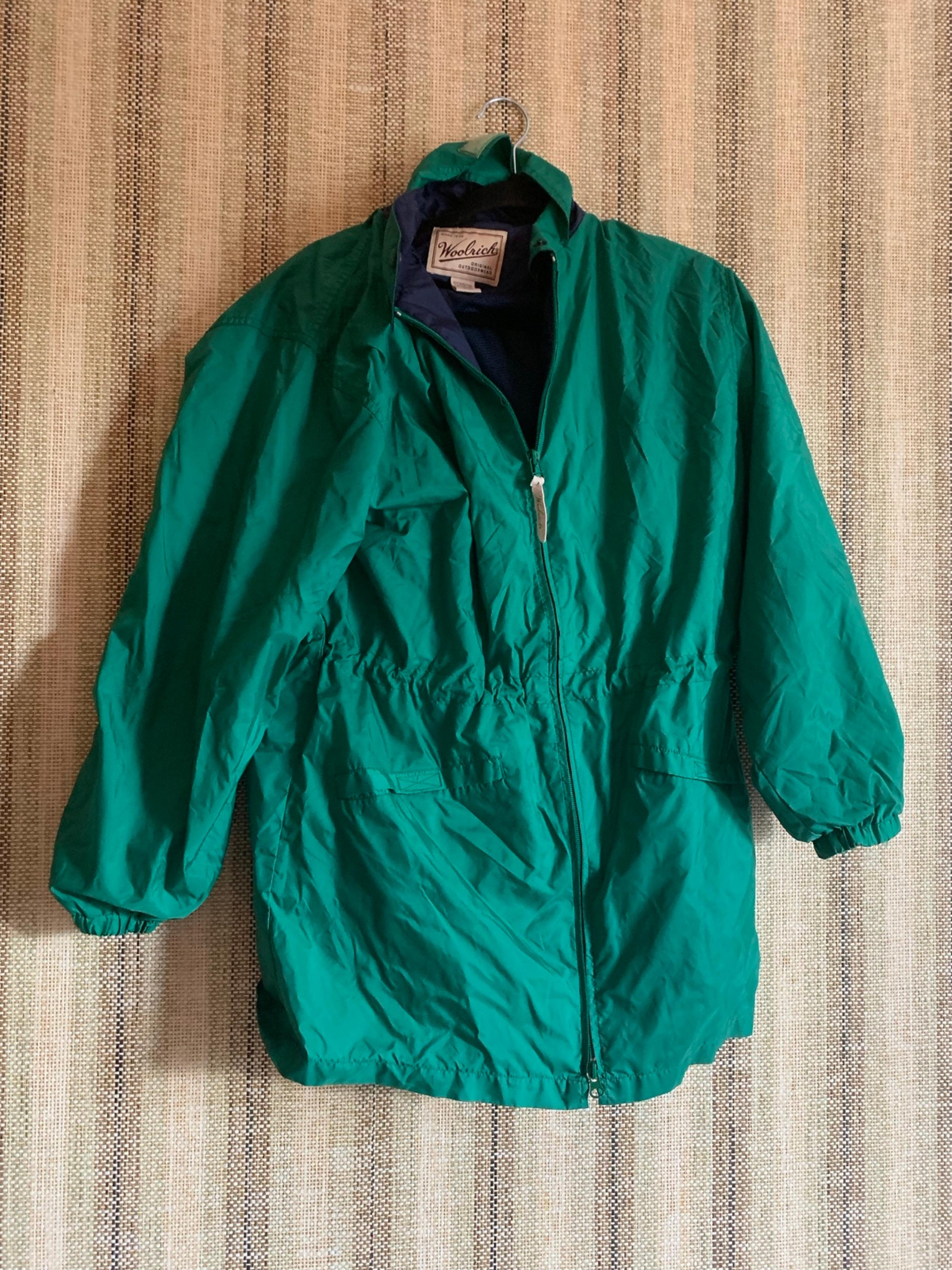 Woolrich Vintage Rain Coat Jacket Womens Medium Green Blue Outdoor Pullover