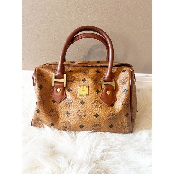 MCM Brown Vicetos Leather Boston Handle Bag