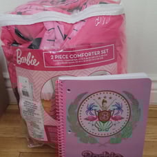 Barbie comforter (twin-full) and notebook