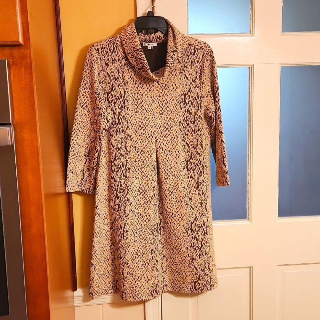 Tyler Boe Women's Kim Cowlneck Sweater Dress w/ Pockets Animal Print Size M