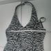 Joseph Ribkoff Zebra print v-neck asymmetric semi-sheer statement halter top_10
