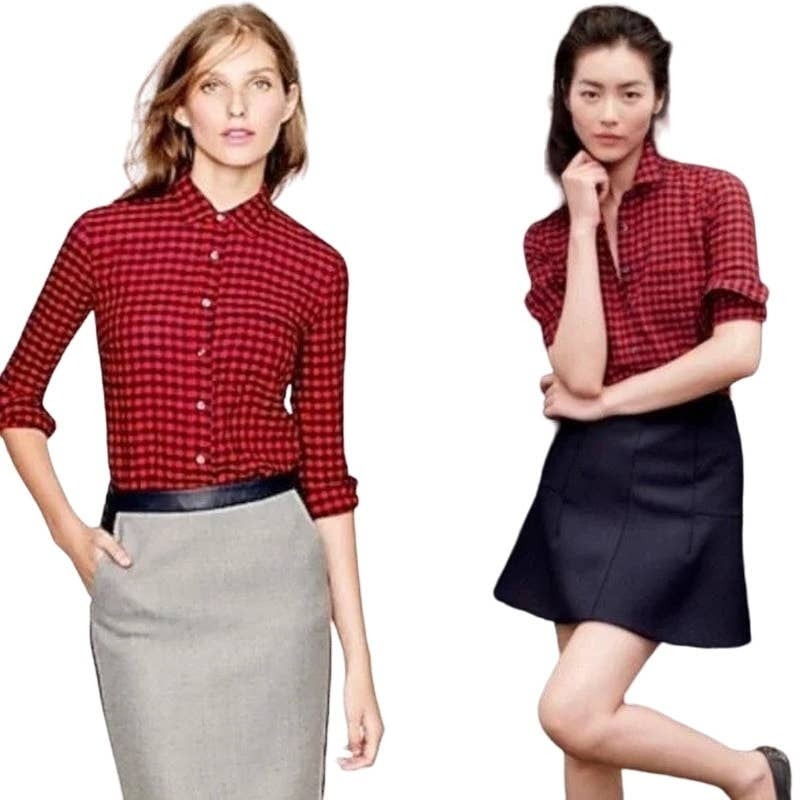 J. Crew Women's Crinkle Boy Shirt in Red Check SZ 00