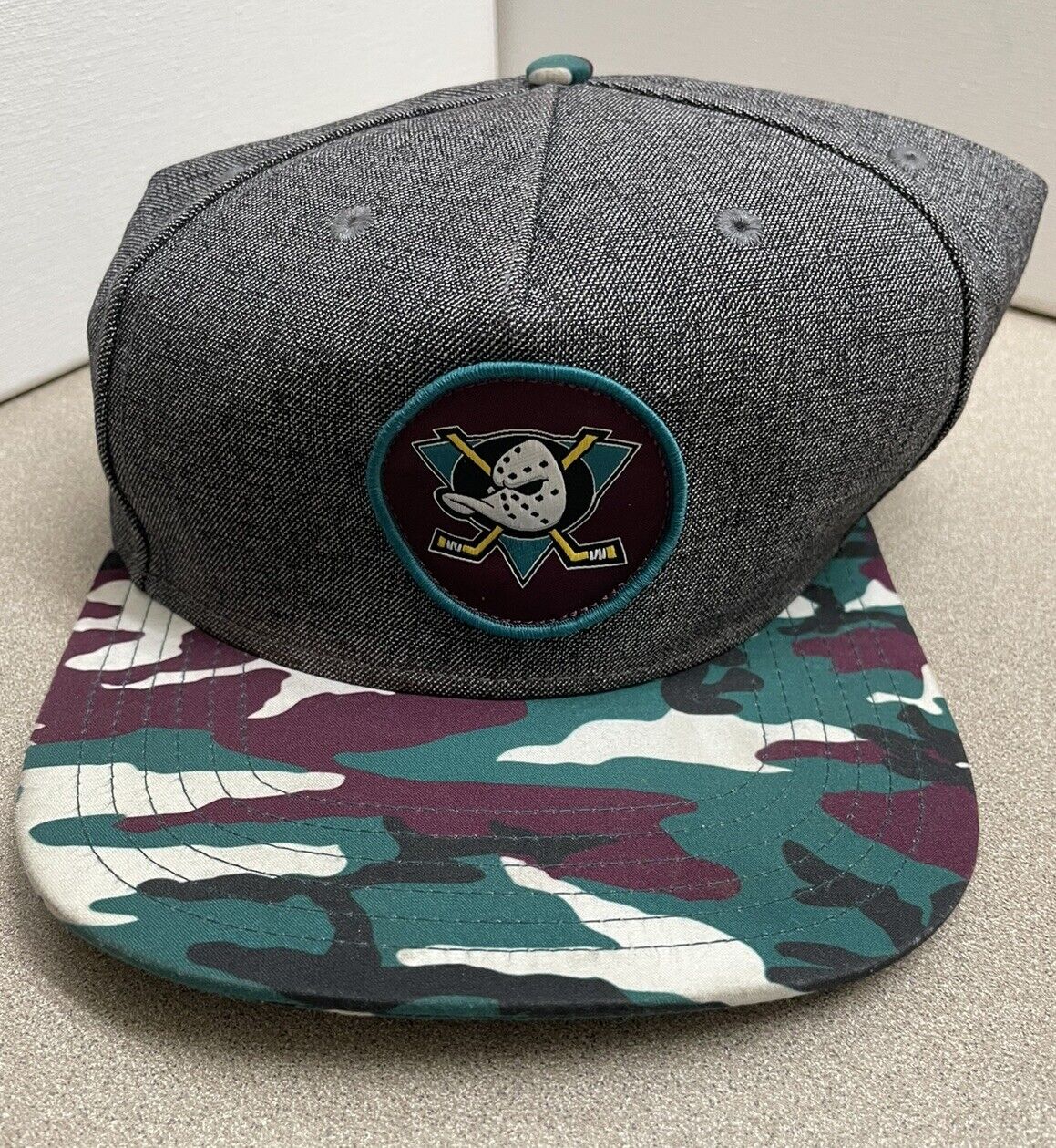 Mighty Ducks Anaheim NHL Teal Circle Oahu Camo Hat Cap Adj Arena Exclusive