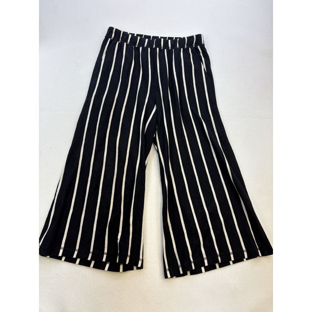 EILEEN FISHER Black/White STRIPED Pockets WIDE CROP LEG Organic Cotton PANTS S