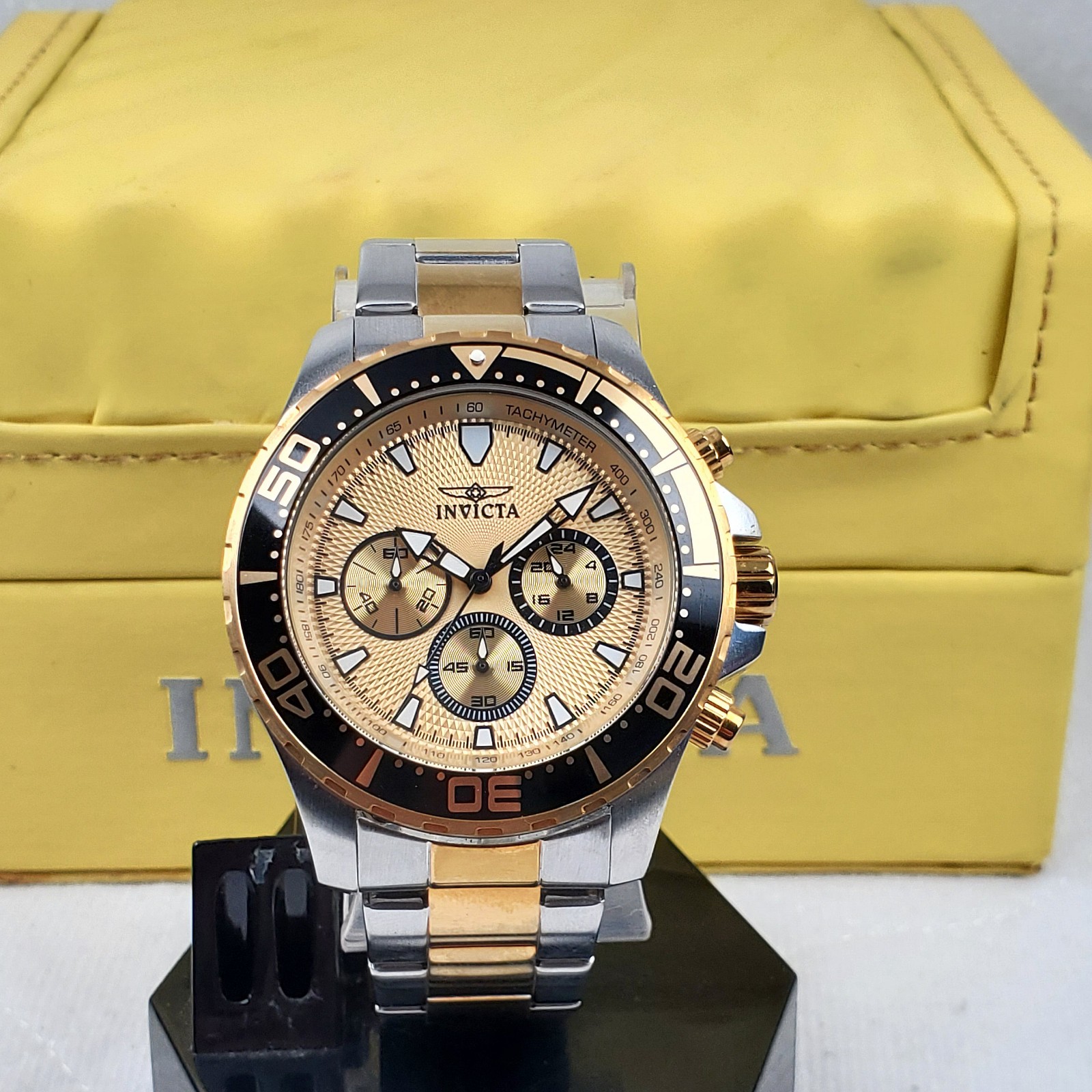 INVICTA PRO DIVER 12916 GOLD SILVER CHRONOGRAPH MEN'S WATCH NEW BATTERY IN BOX