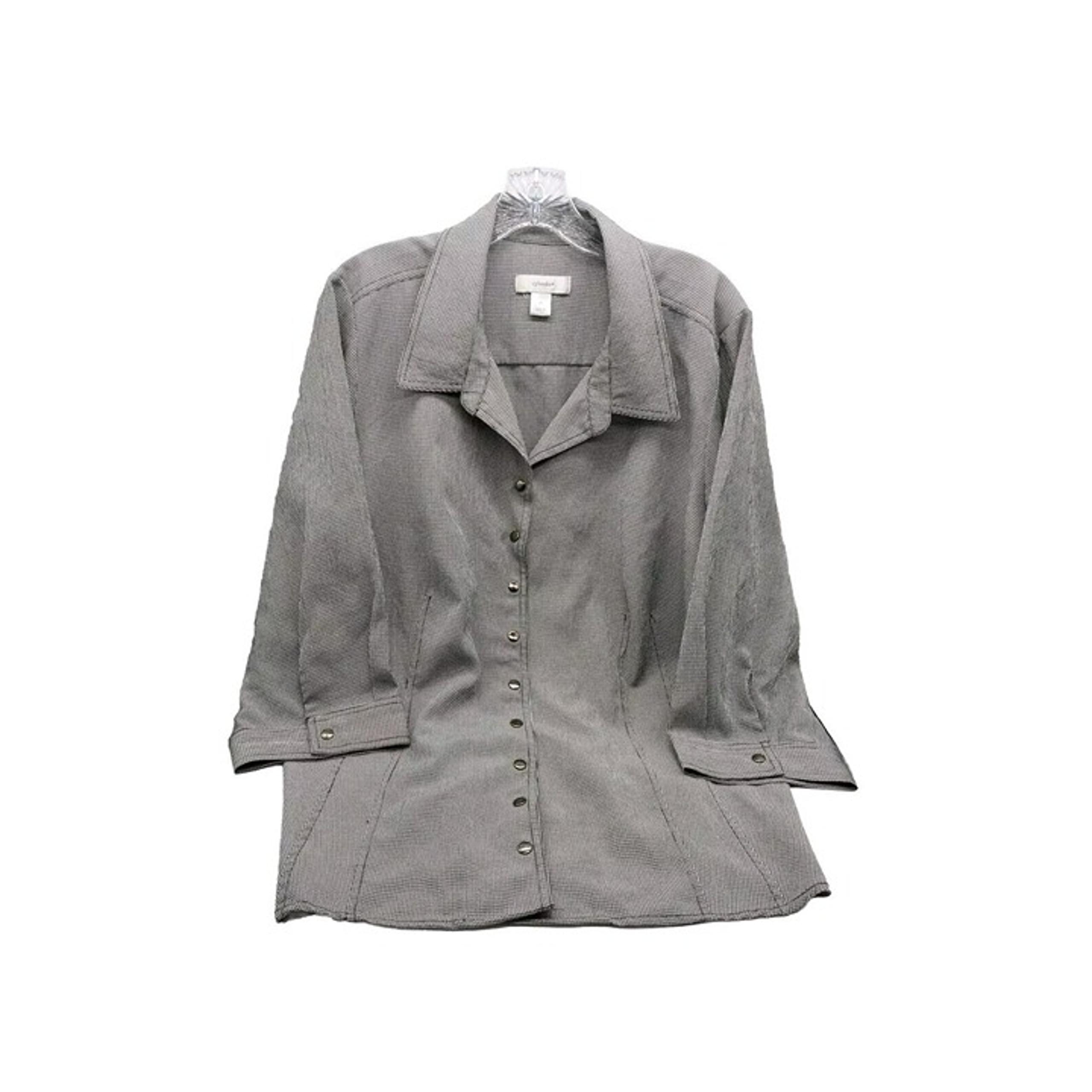 CJ Banks Womens Jacket Shirt Size 2X Black White Snap Button 3/4 Sleeve