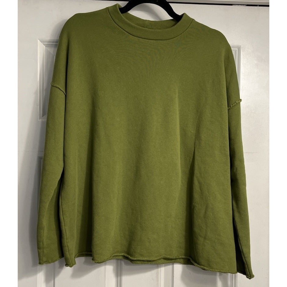 Eileen Fisher Organic Cotton French Sweater Box Top Sz Small Green Oversized