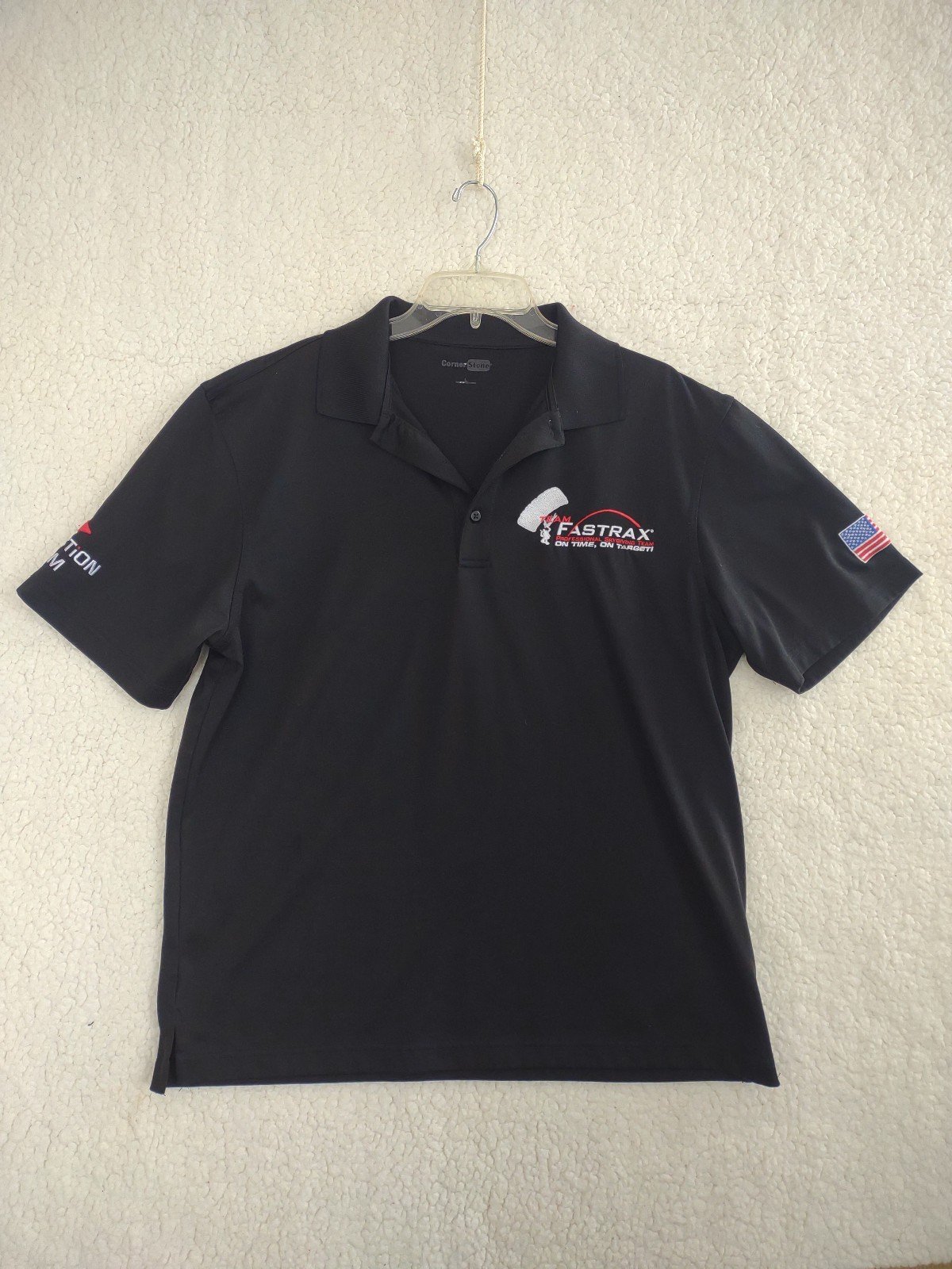 Fastrax Pro Skydiving Team On Time, On Target Polo Shirt Men's Large Black USA