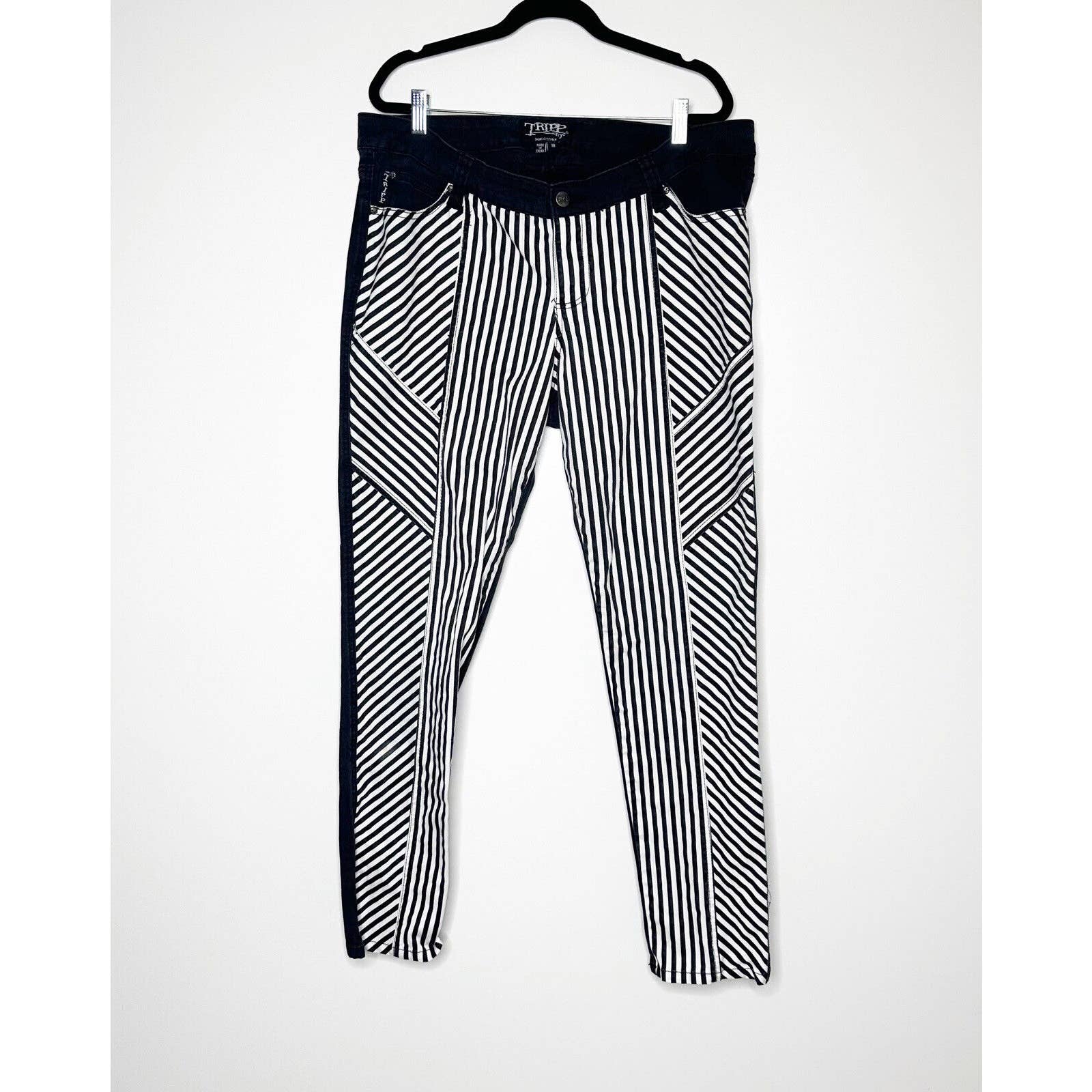 Tripp Striped Skinny Jeans Women's Rave Goth Punk Geometric Black White Size 18