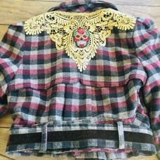 upcycled plaid lace skull cropped jacket