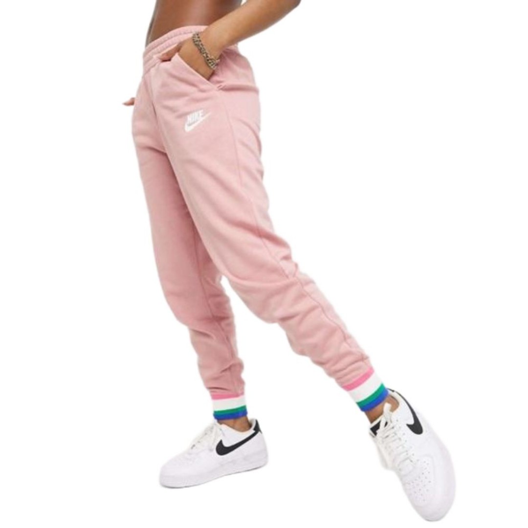 Nike New Size Small Heritage Fleece Joggers in Rust Pink and Striped Cuffs
