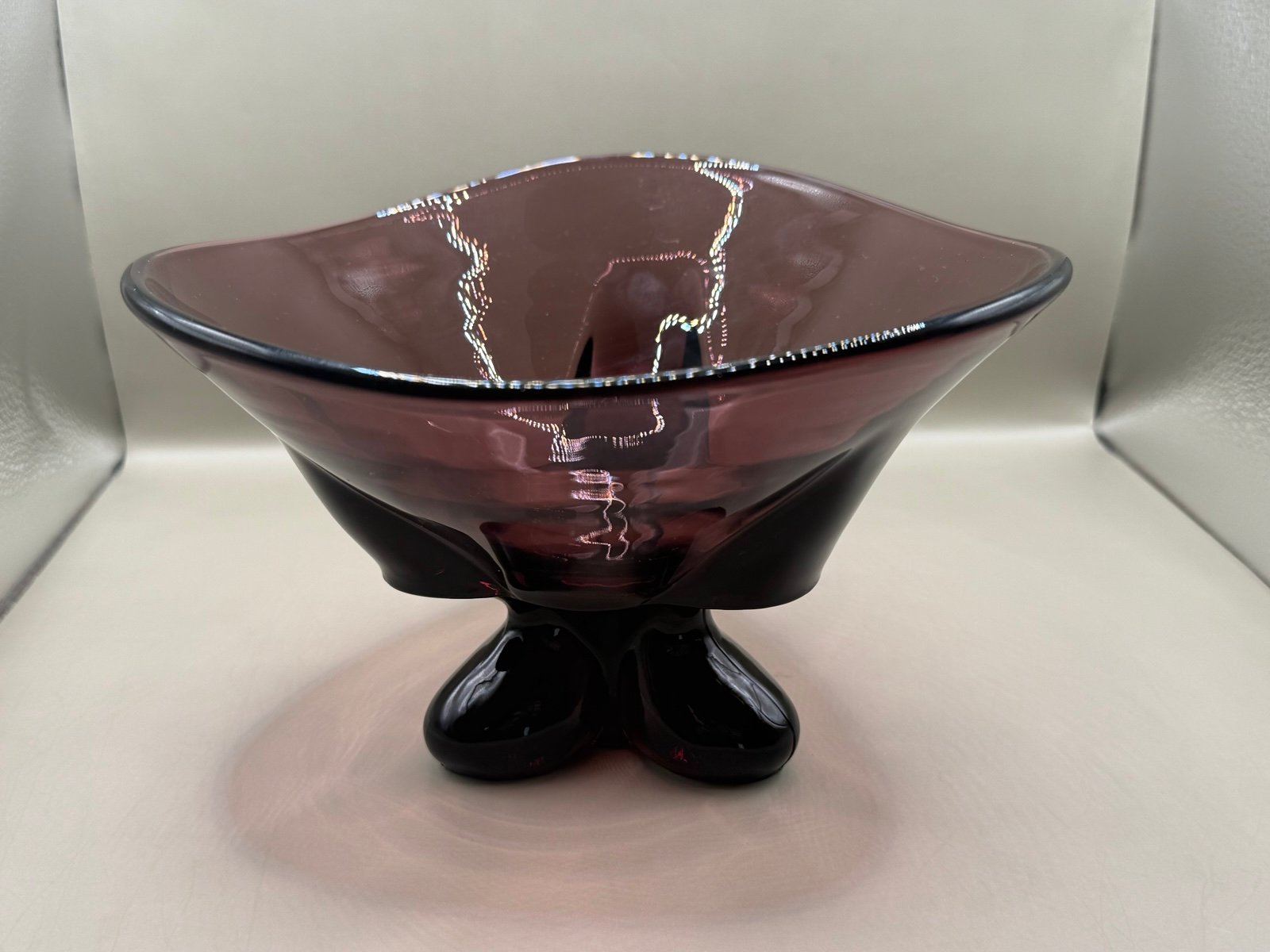 Viking Glass #1209 Footed Bowl 3 Foil Amethyst Purple Dish