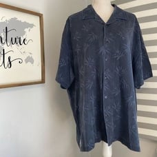 Joseph & Feiss Navy Blue Foliage Leaf Print 100% Silk Button Up Shirt Size XXL
