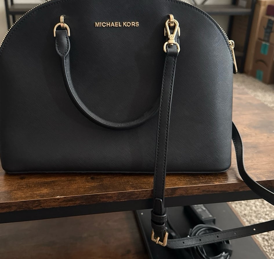 MICHAEL KORS Cindy Saffiano Leather Dome Large Satchel Crossbody Bag