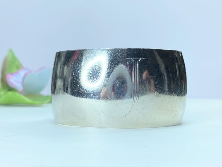 Simple polish Sterling Silver Initial J 1 1/4 cuff bangle 6.5 28.5g JR0021