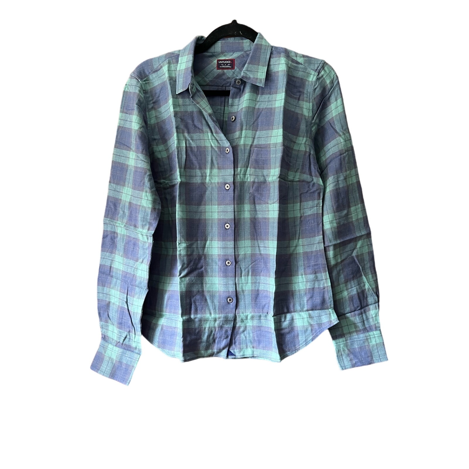 NWOT Untuckit Women's Grenache Flannel Button Up Shirt Long Sleeve Blue Size 4