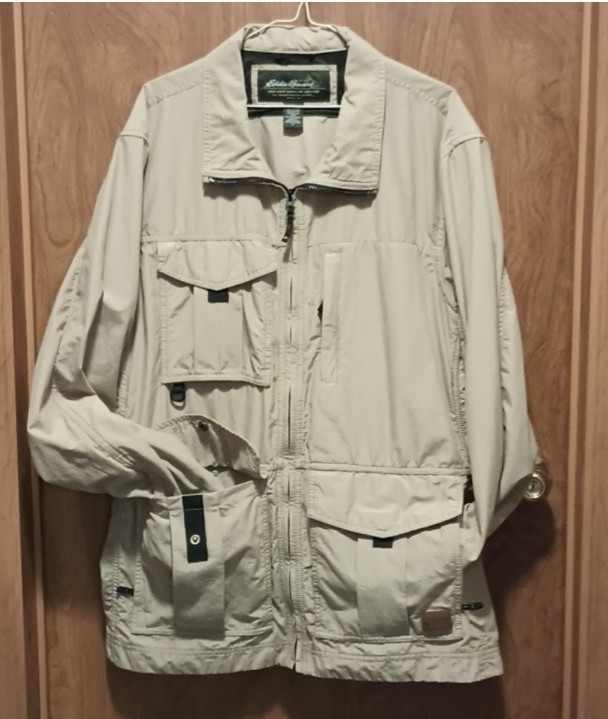 Eddie Bauer Khaki Tan Ripstop Outdoor Sport Fishing Field Jacket Mens Large