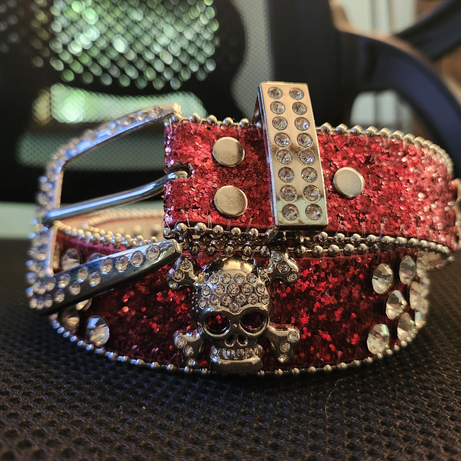 RARE RED SKULL Y2K BB BELT SHINY