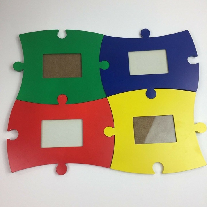 Interlocking Puzzle Picture Frames Set 4 Red Blue Yellow Green Hold 3 X 4.5 Pic