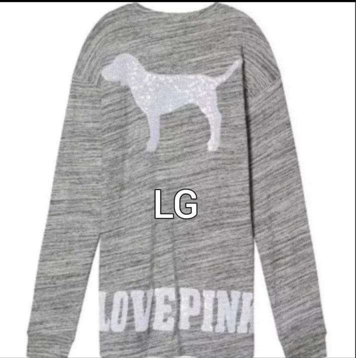 VS PINK IRIDESCENT BLING DOG LS CAMPUS TEE