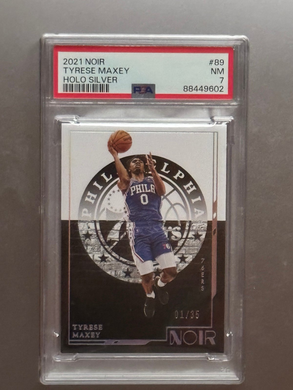 2021 Noir Holo Silver Tyrese Maxey 1/35 PSA 7