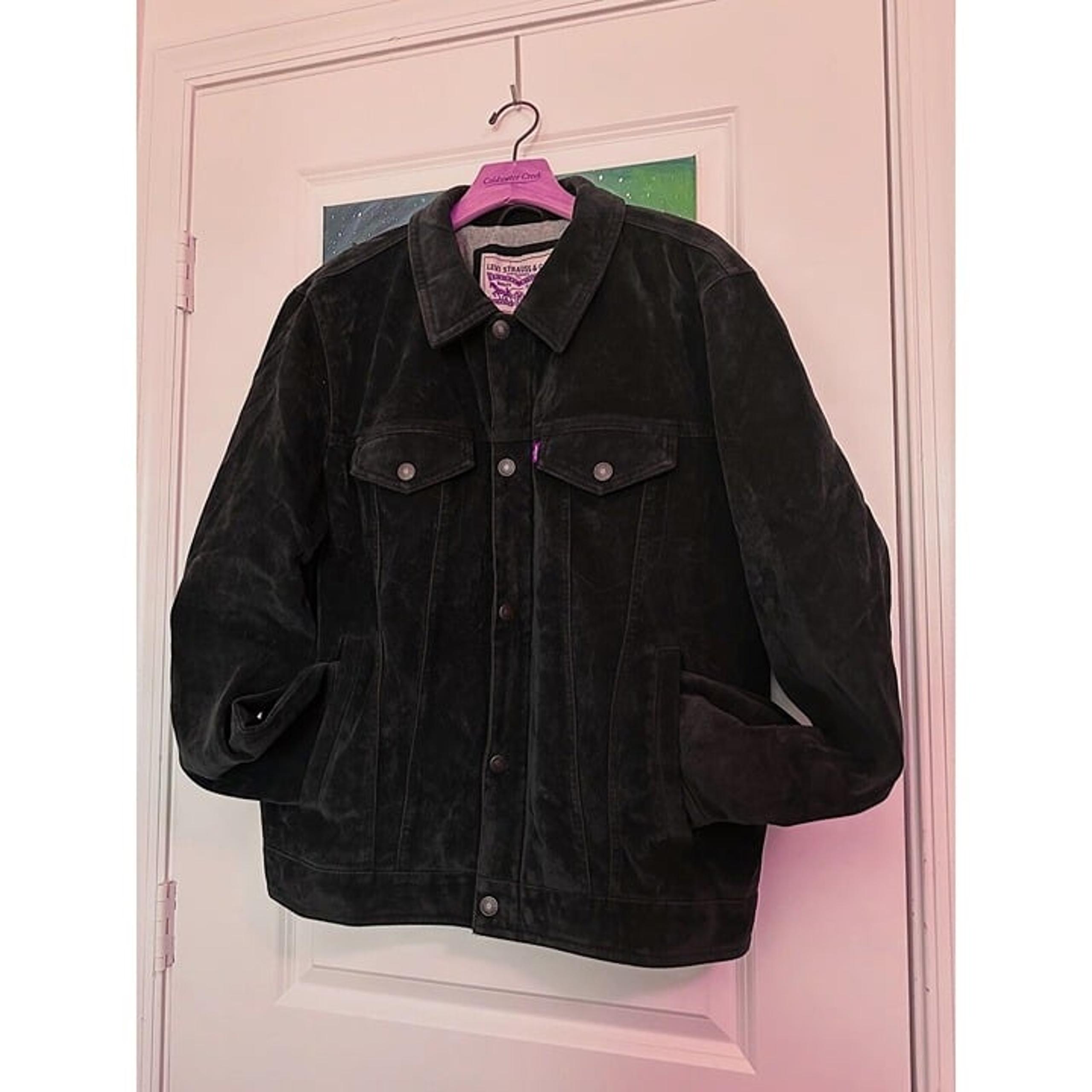 Levi's Faux Suede Leather Blue Trucker Jacket Full Zip/Snap Men's Size Large