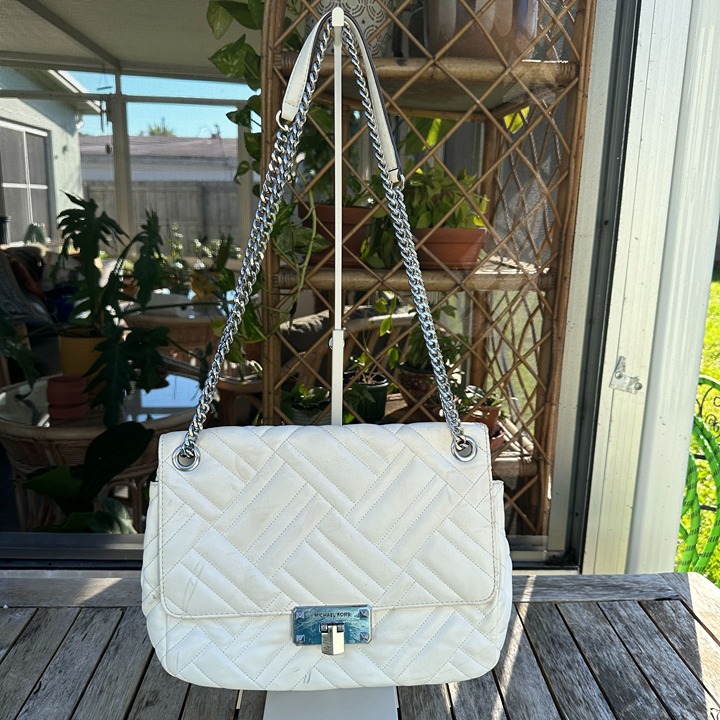Michael Kors White Quilted Leather Peyton Shoulder Bag