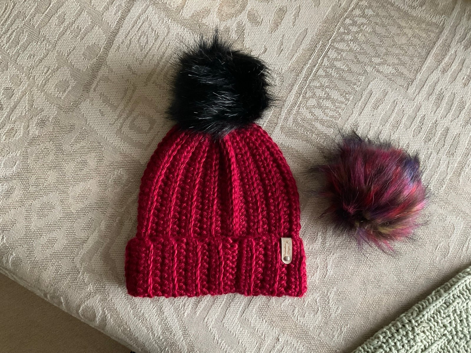 Hand Crocheted Pompom Beanie Winter Hat - Gift Idea