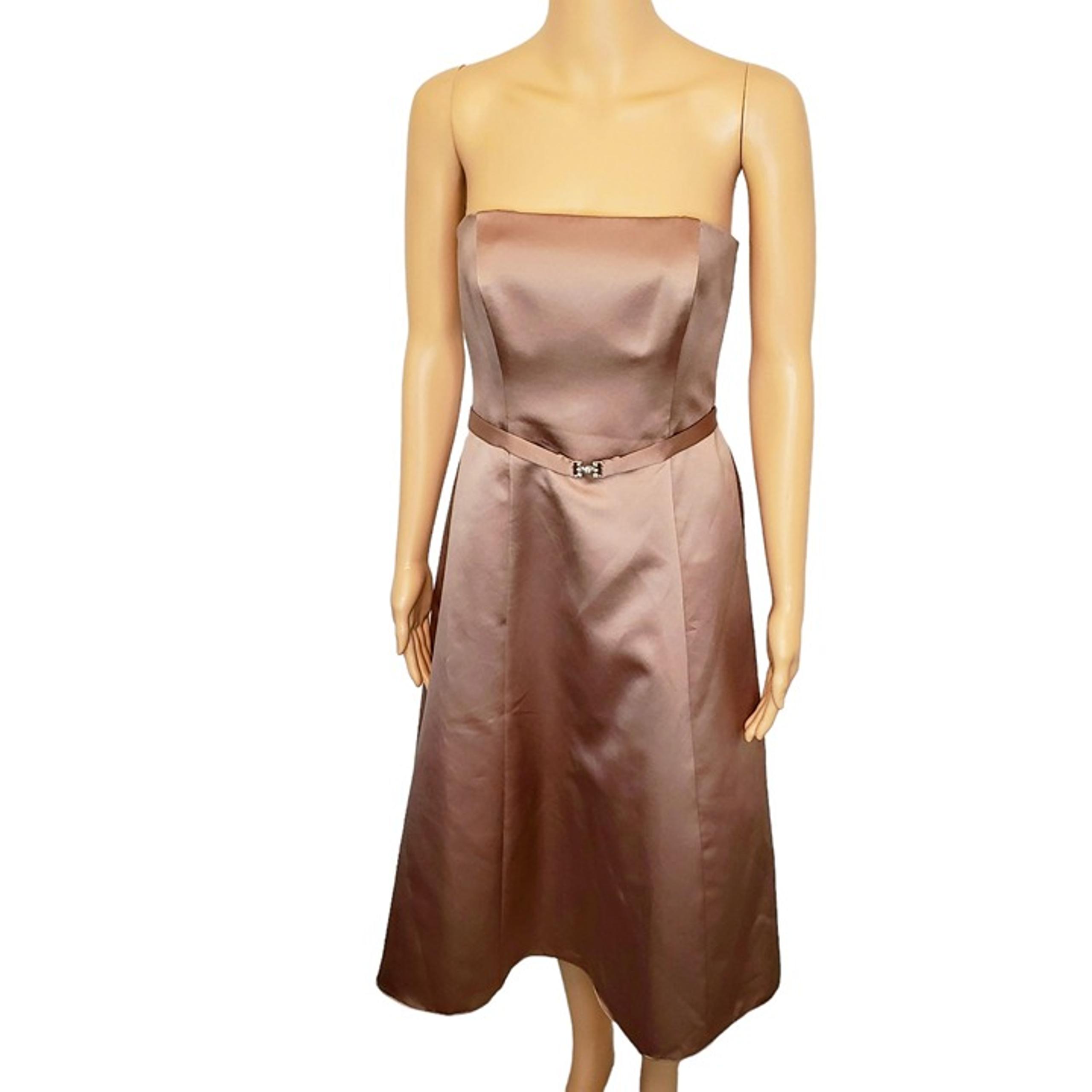 Michaelangelo Copper Strapless Satin Straight Neckline Dress Size 6