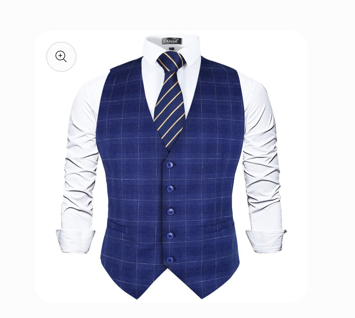 Men's Plaid Business Suit Vest V-Neck Regular Fit Checked Size 3XL