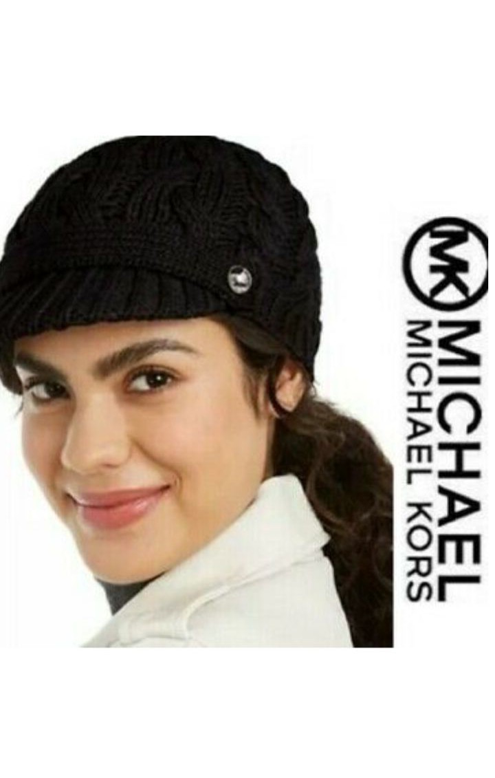 Michael Kors Womens Black Acrylic Fitted Peak Hat