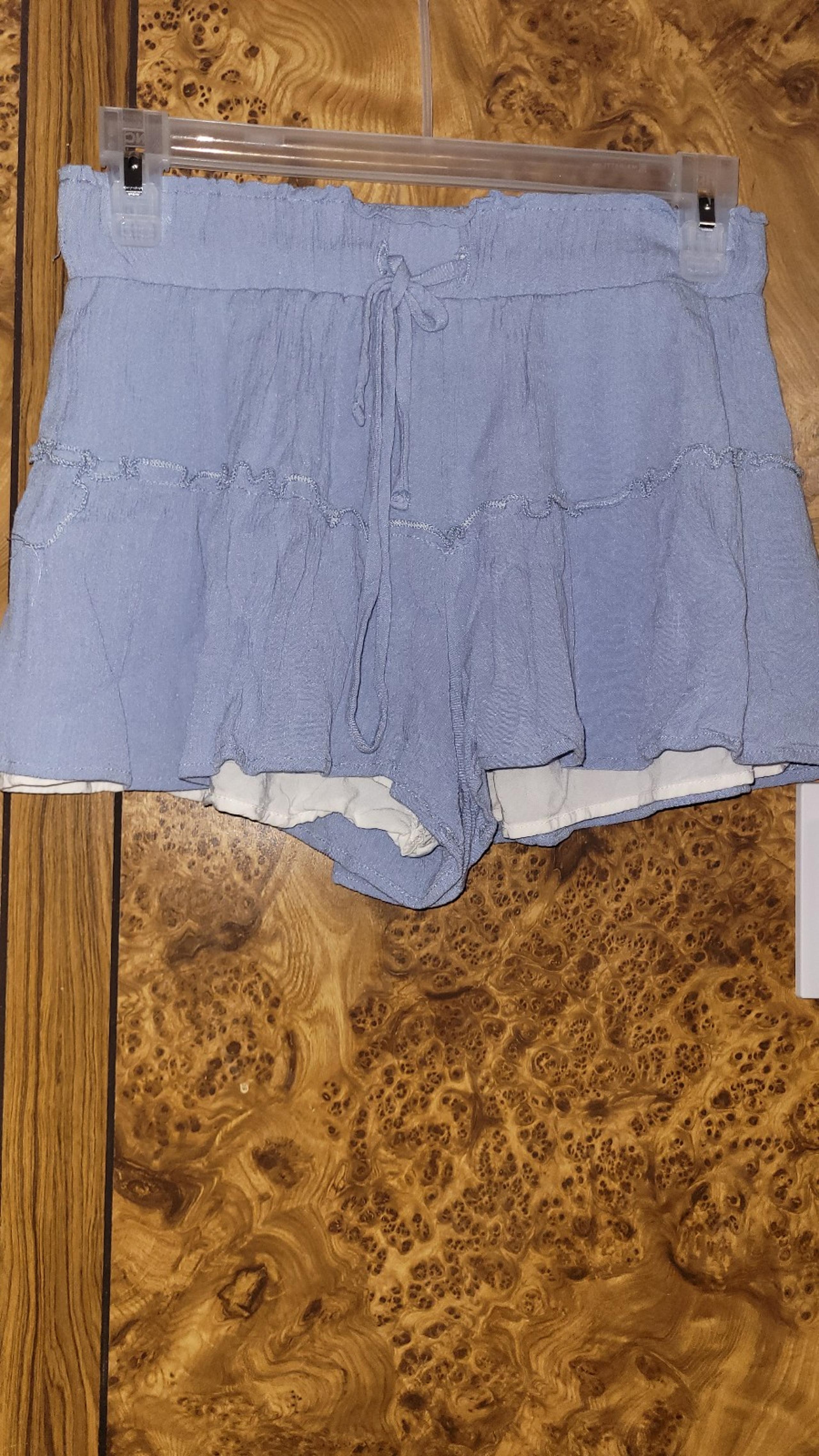 ALTARD STATE women's short skort drawstrng lined crinkle cotton gauze blue M