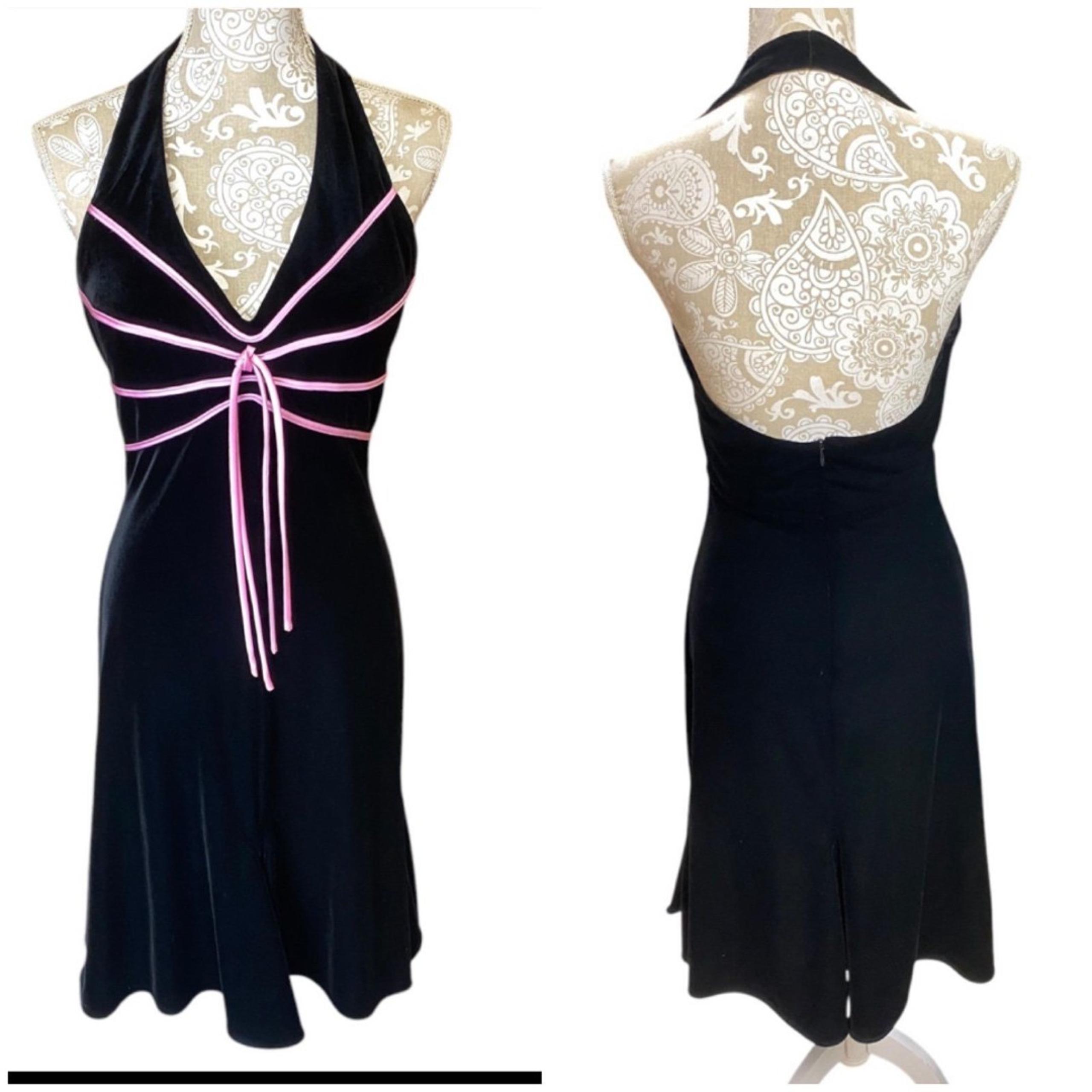 Vtg y2k Blondie Nites sz 11 Small soft flowy velour black pink midi halter dress