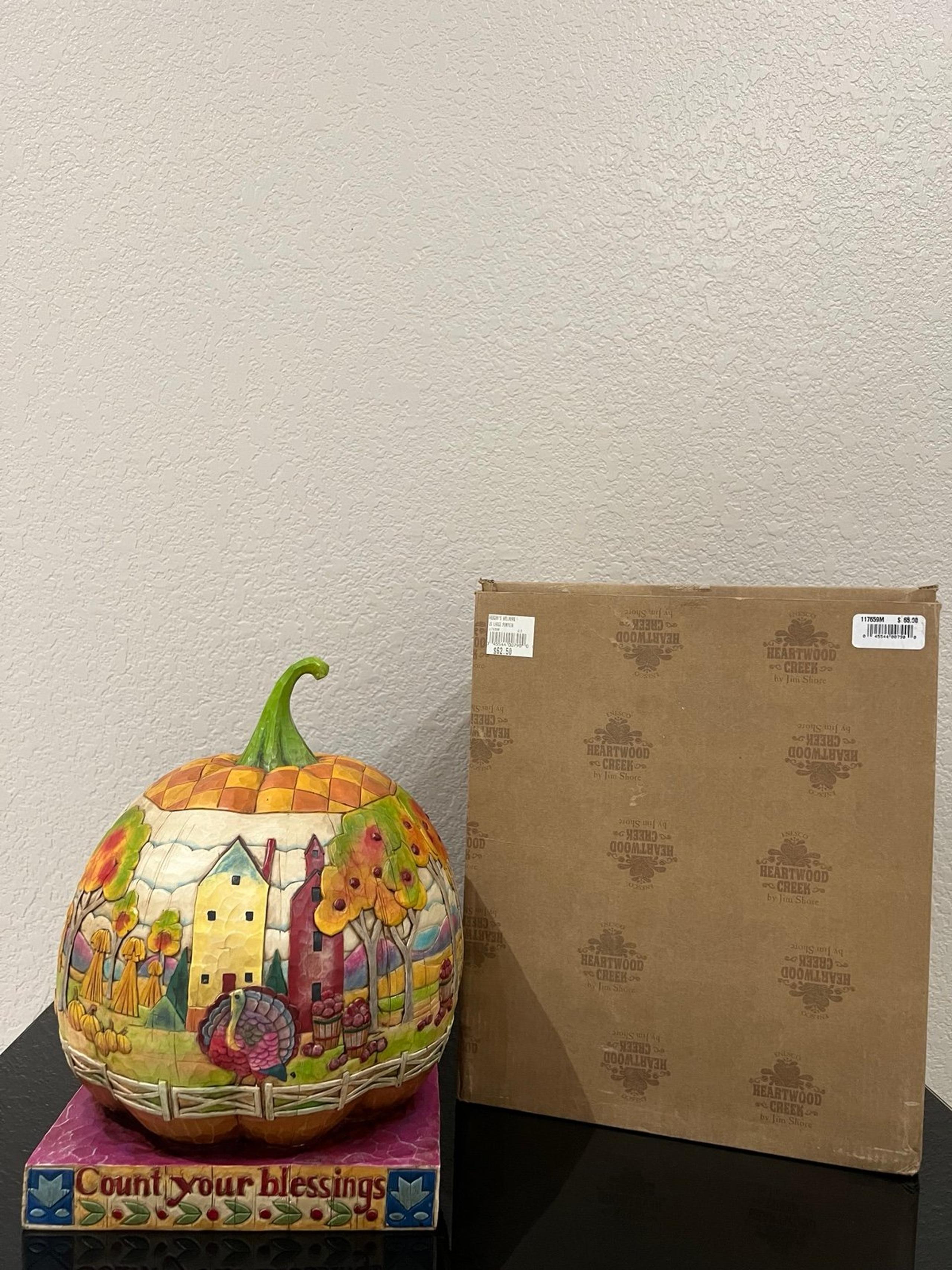Jim Shore "Count Your Blessings" Pumpkin W/Scene Large Figurine