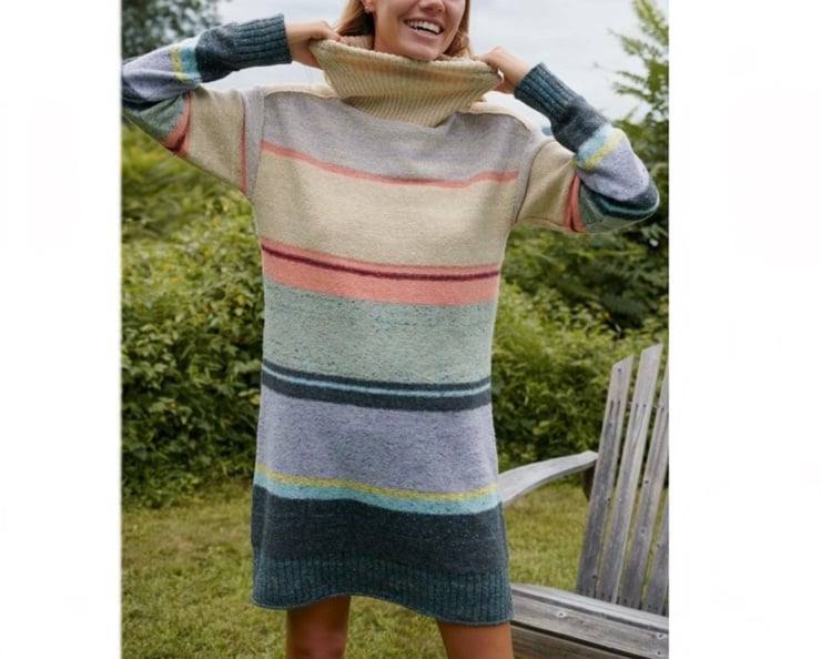 Anthropologie Daily Practice Colorful Turtleneck Sweater Dress