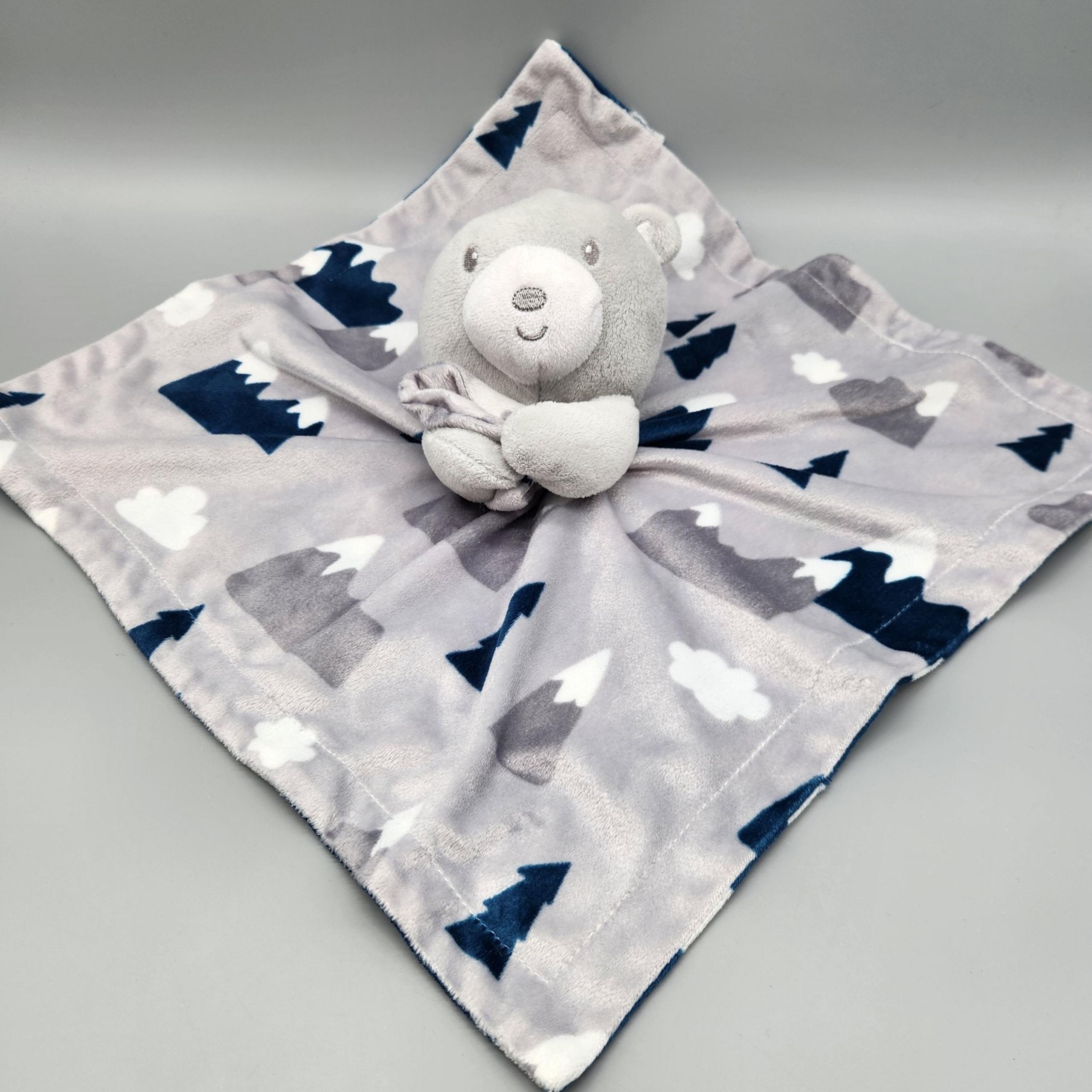 Baby Essentials Bear Lovey Blue Gray Clouds Trees Security Blanket Plush *No Tag