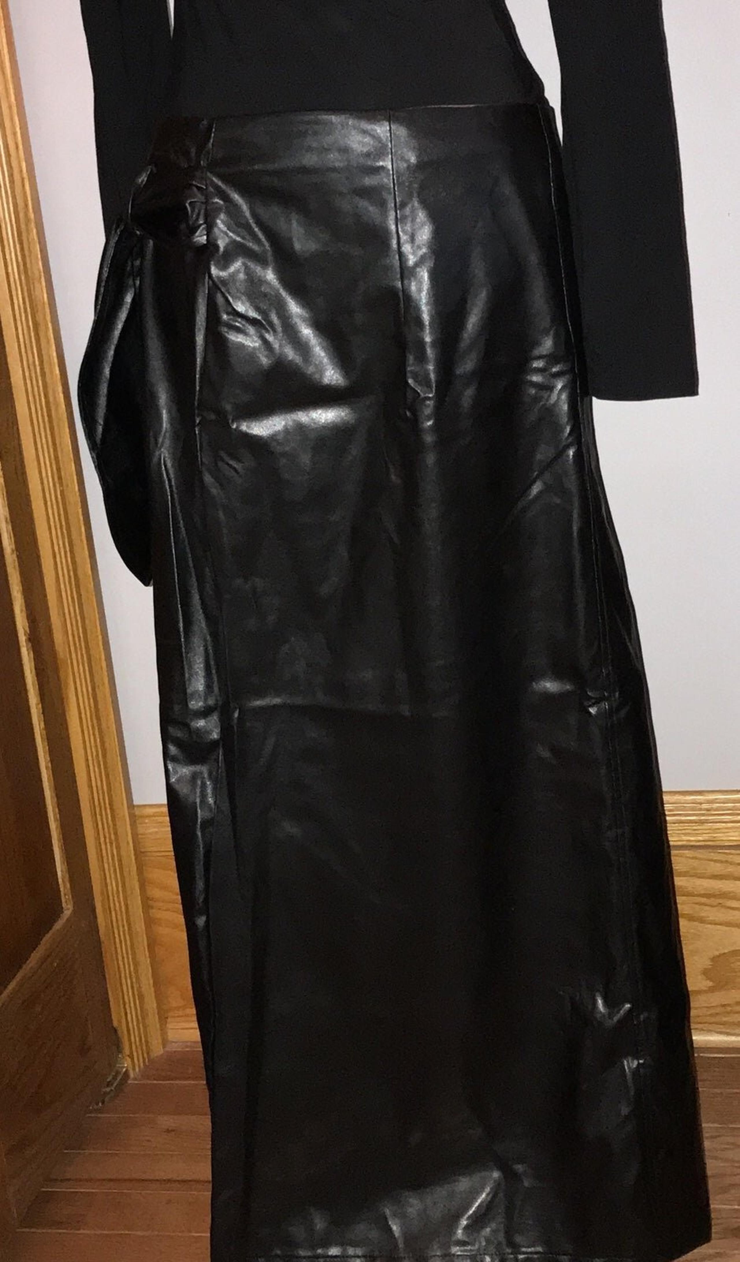 NWOT Women's Elegant High Waist Knot Side Wrap PU Leather Midi Skirt Sz XXL