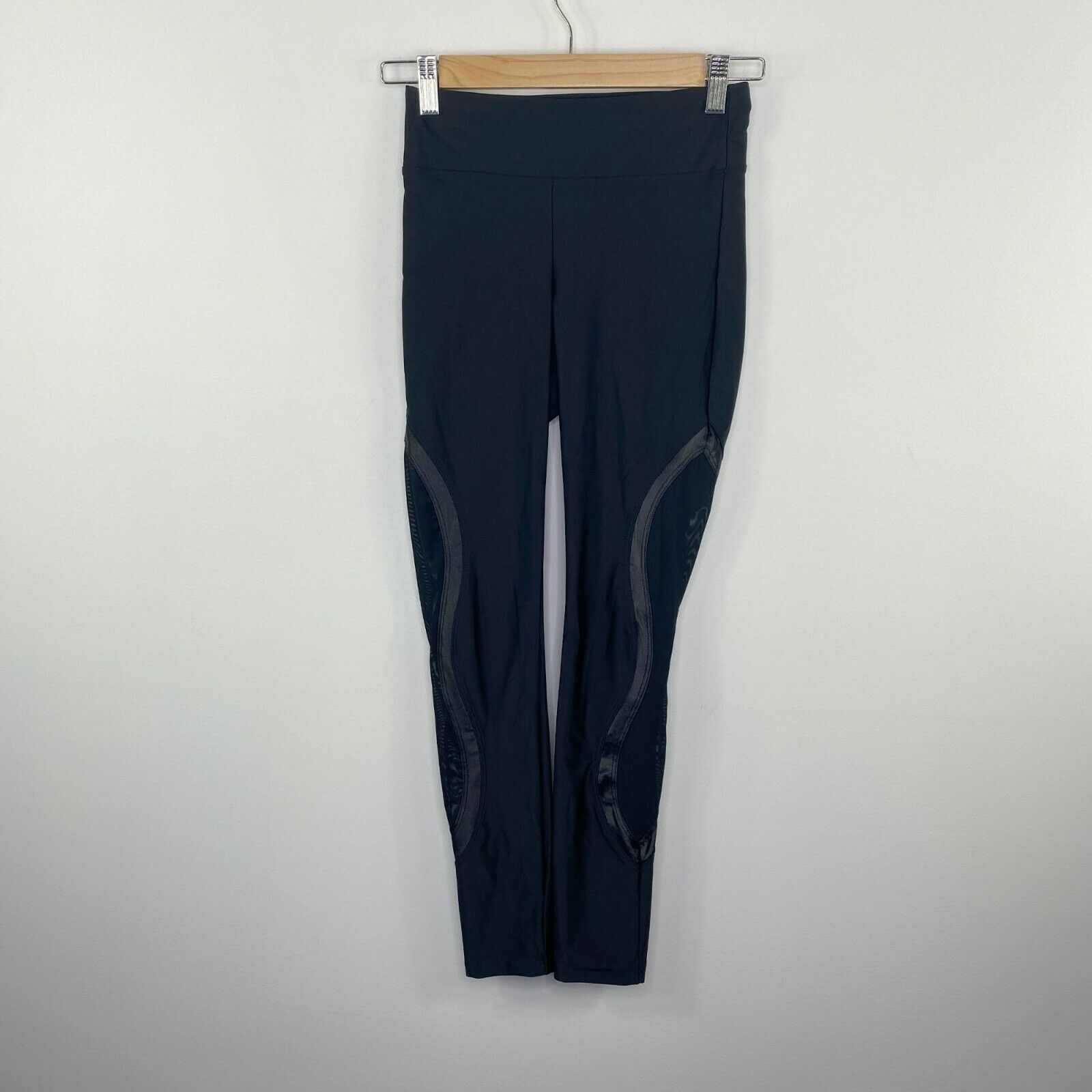 Koral Solid Black Mesh Inset Pull On Activewear Leggings Women's Size Small S