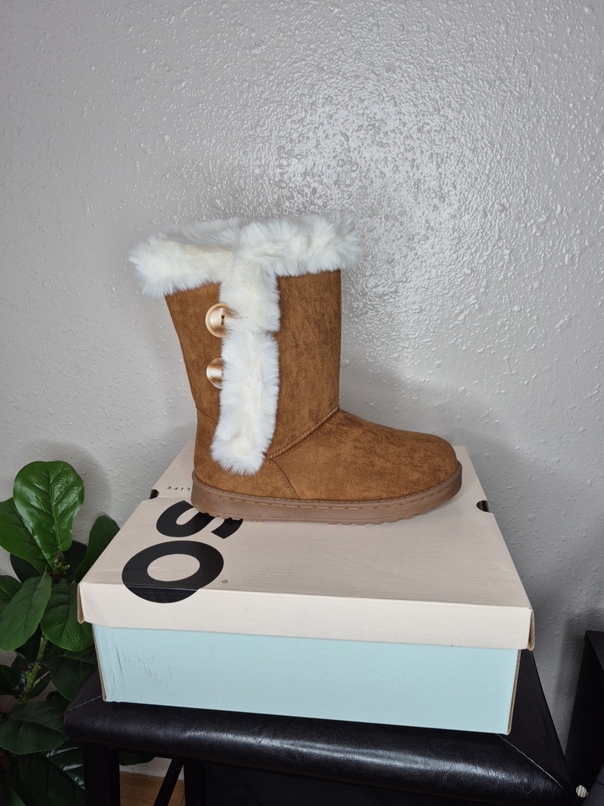 SO Abigail Women's Faux-Fur Winter Boots Brown Chestnut Size 8.5