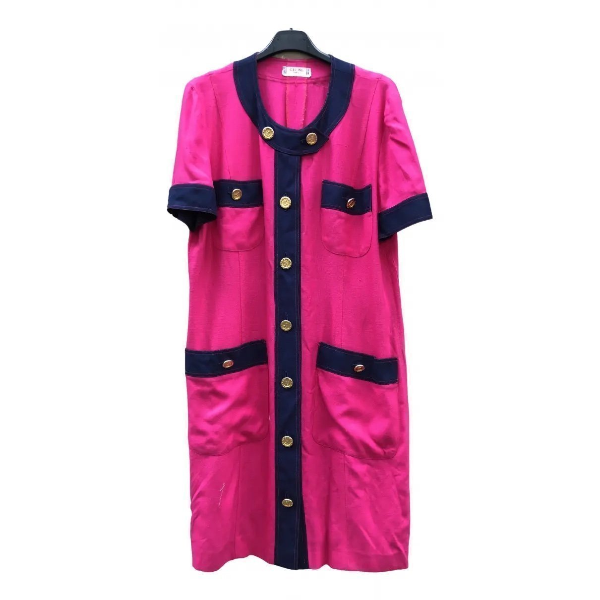 Vintage CELINE Paris Pink Rayon Button Dress Women’s Size 42 Made In France