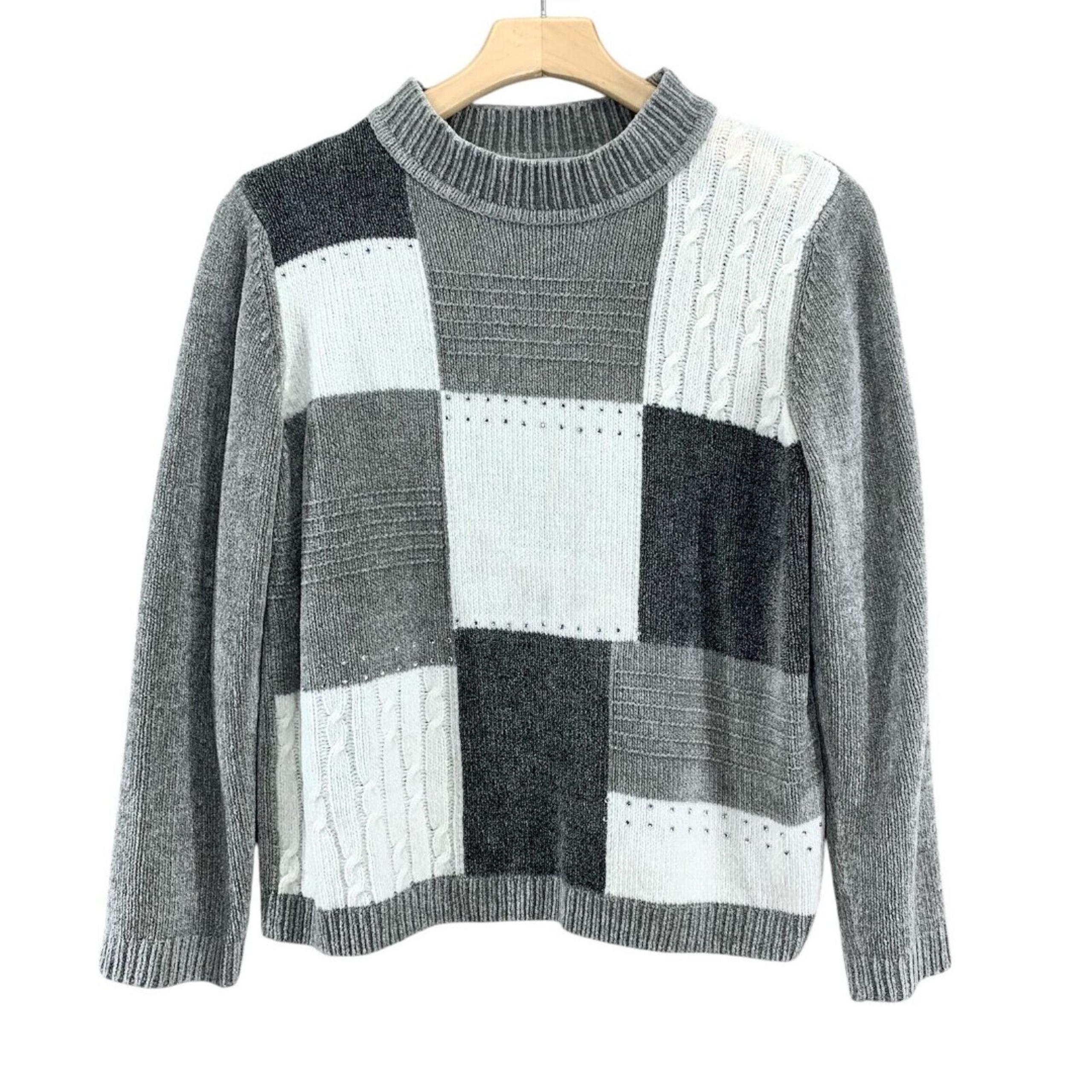 Alfred Dunner Sweater Womens Large Petite Rhinestone Colorblock Grandma Nordic