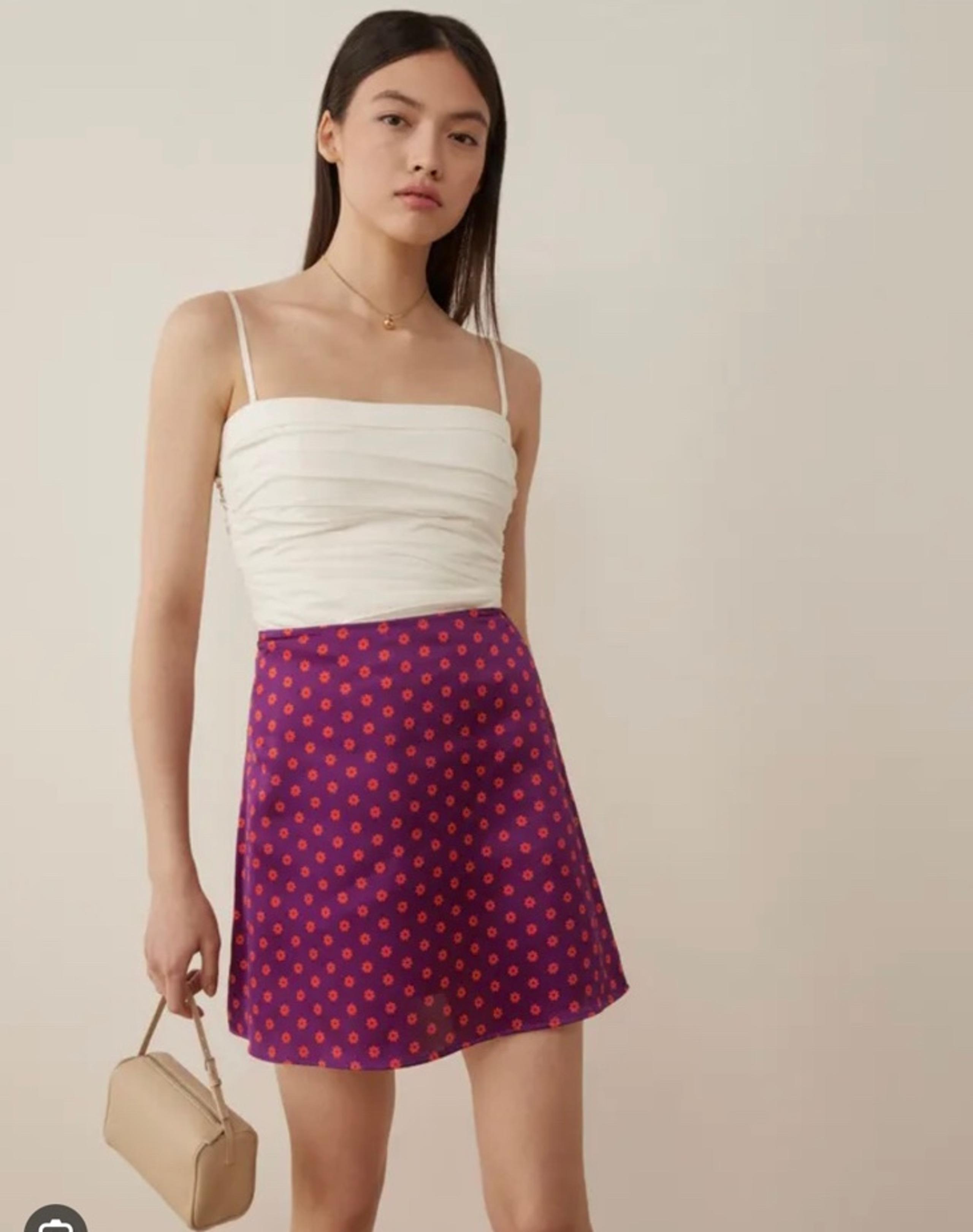 Reformation benson silk mini skirt in quant print